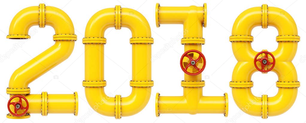 new 2018 year from gas pipes. Isolated on white background. 3D illustration.