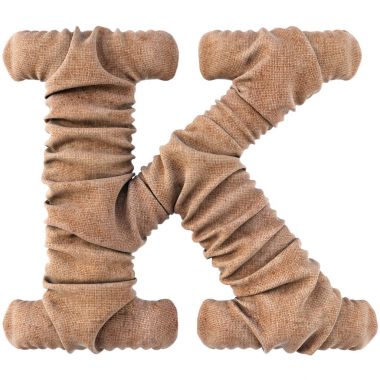 çuval bezi yapılan alfabe. Beyaz izole. 3D çizim.