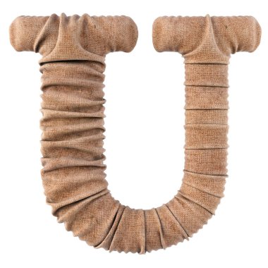 çuval bezi yapılan alfabe. Beyaz izole. 3D çizim.