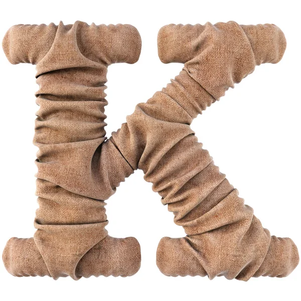 çuval bezi yapılan alfabe. Beyaz izole. 3D çizim.