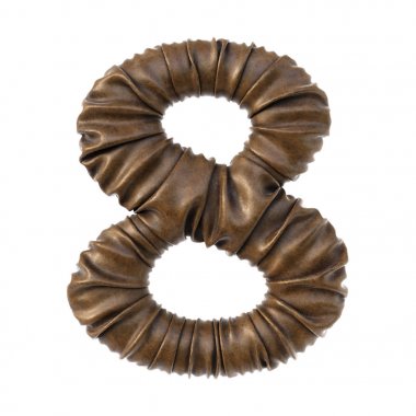 Kahverengi deri beyaz arka plan üzerinde izole gerçekçi kıvrımları ile yapılan sayı 8