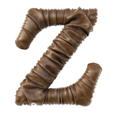 Alfabe harf Z ile gerçekçi kıvrımlar beyaz arka plan üzerinde izole kahverengi deri yaptı.