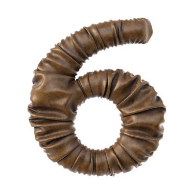 Kahverengi deri beyaz arka plan üzerinde izole gerçekçi kıvrımları ile yapılan numarası 6