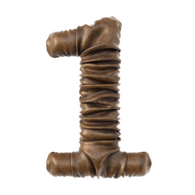 Sayı 1 ile gerçekçi kıvrımlar beyaz arka plan üzerinde izole kahverengi deri yaptı