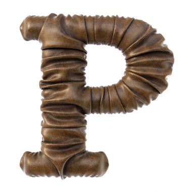 Beyaz arka plan üzerinde izole gerçekçi kıvrımları ile kahverengi deri Alfabe harf P yaptı.