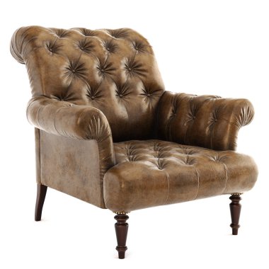 Beyaz arka plan üzerinde izole kahverengi vintage koltuk eski tarz.