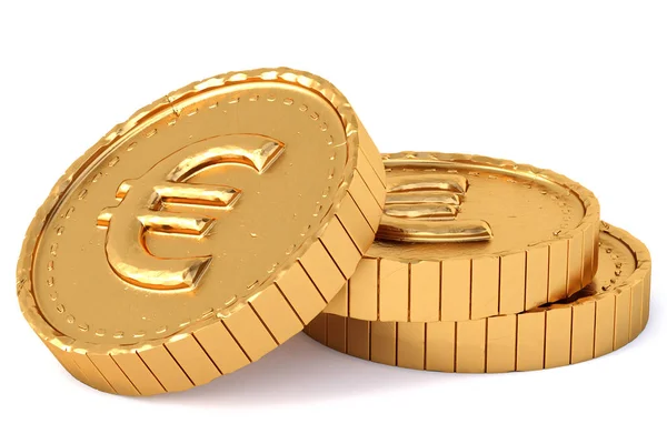 Hoop Van Gouden Munten Met Eurosymbool Geïsoleerd Witte Achtergrond — Stockfoto