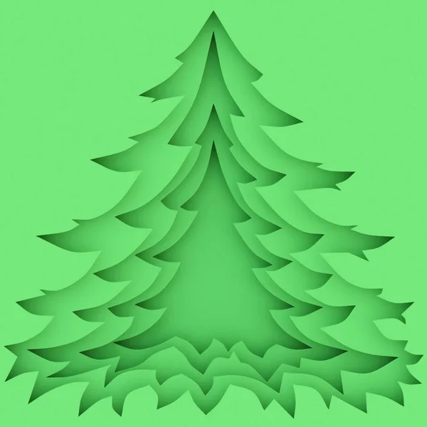 Papier Knippen Kerstboom Groene Achtergrond — Stockfoto