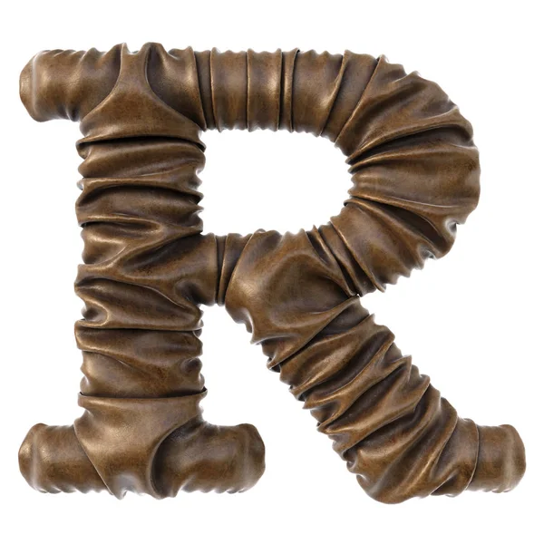 Alphabet Bokstaven Tillverkad Brunt Läder Med Realistiska Veck Isolerad Vit — Stockfoto