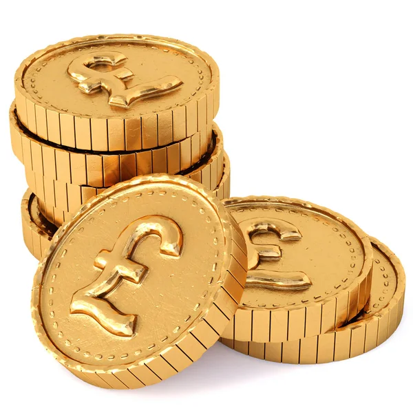 Hromady Zlatých Mincí Znak Libry Šterlinků Izolovaných Bílém Pozadí — Stock fotografie