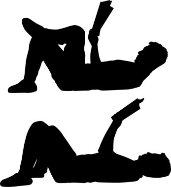 Bir adam bir kitapla silüeti.