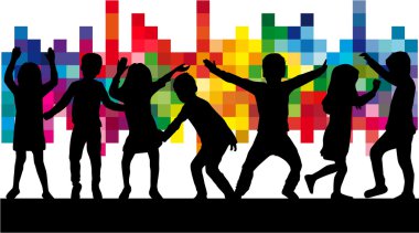 Dans eden çocuklar. Siluetleri kavramsal.