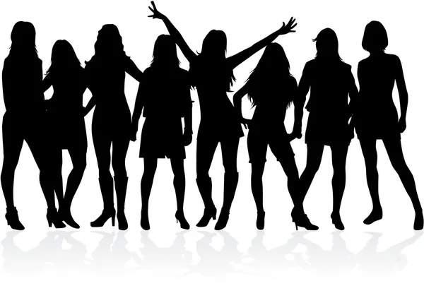 Grote groep vrouwen - silhouet vector. — Stockvector