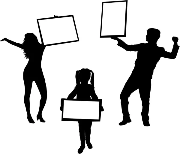 Famille Silhouette avec pancartes. Fond blanc . — Image vectorielle