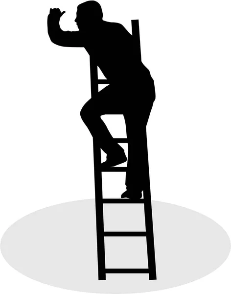 一个男人在梯子上的轮廓. — 图库矢量图片