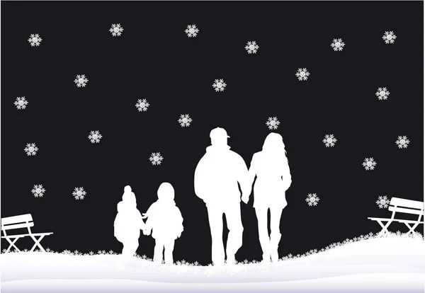 Silhouette famiglia d'inverno . — Vettoriale Stock