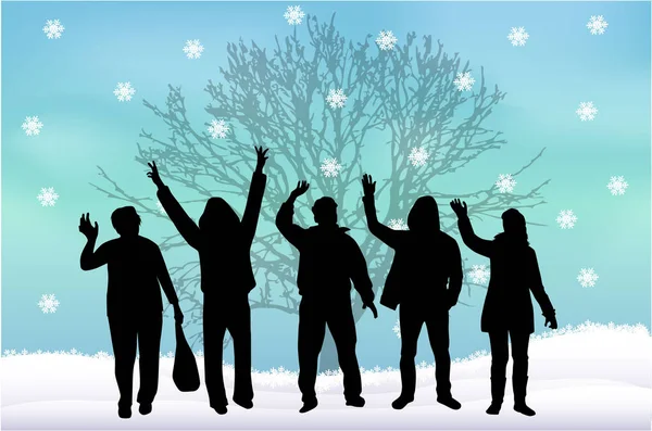 Groupe de personnes en casquettes de Père Noël . — Image vectorielle