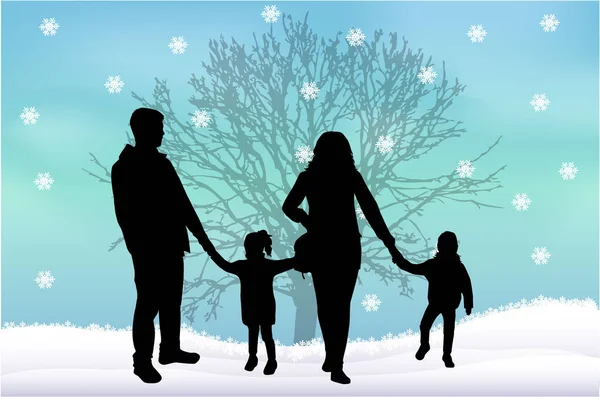 Silhouette Familie des Winters. — Stockvektor