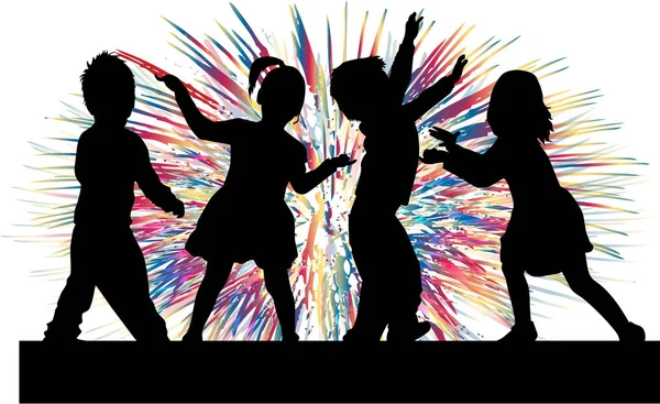 Χορεύουν τα παιδιά. Σιλουέτες ανθρώπων εννοιολογική. — Διανυσματικό Αρχείο