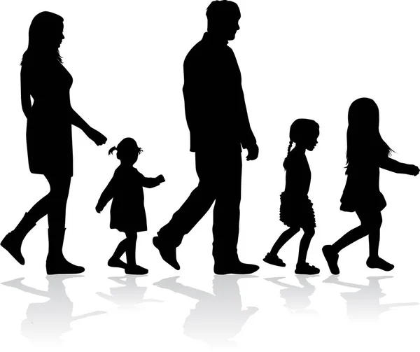 Silhouette Familie auf einem Spaziergang. — Stockvektor