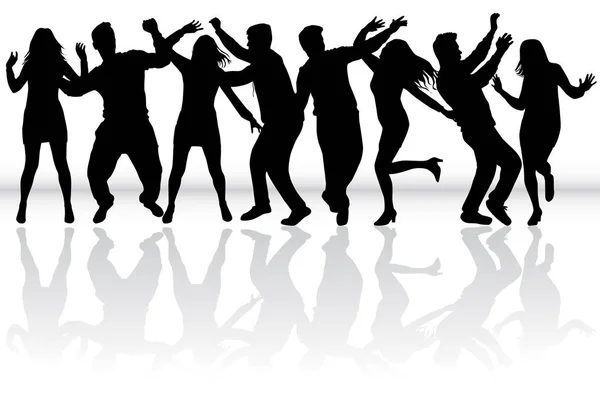 Dansende mensen silhouetten. Zwarte silhouetten. — Stockvector