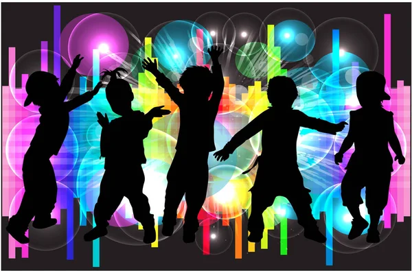 Dansende kinderen. Silhouetten mensen conceptuele. — Stockvector
