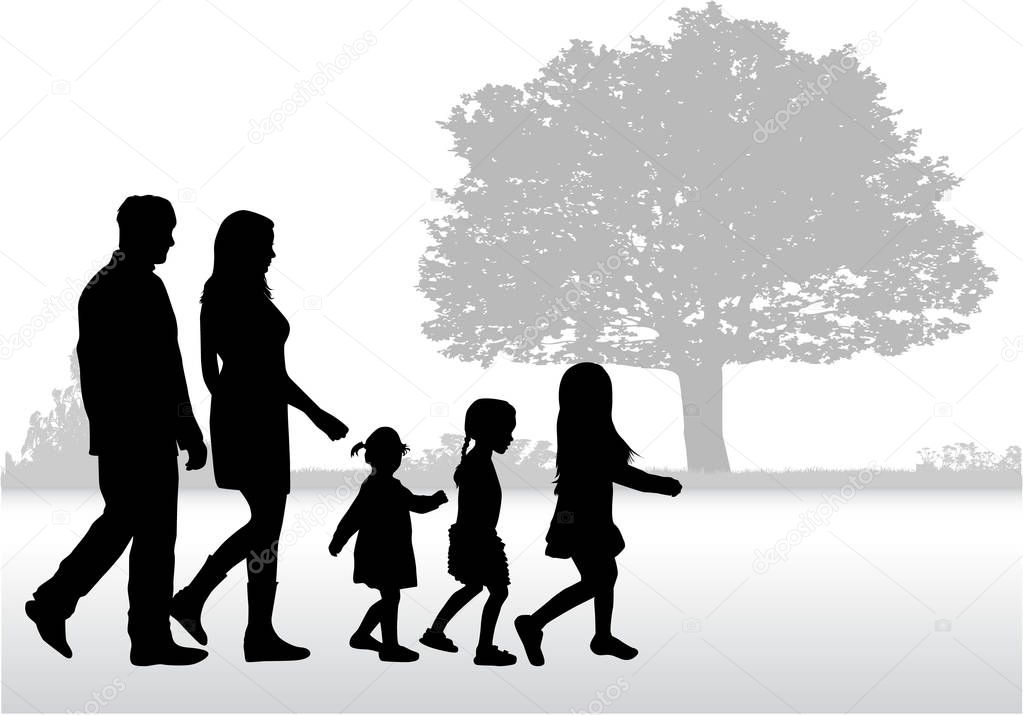 Silhouette family on a walk. — Stock Vector © pablonis #140721370