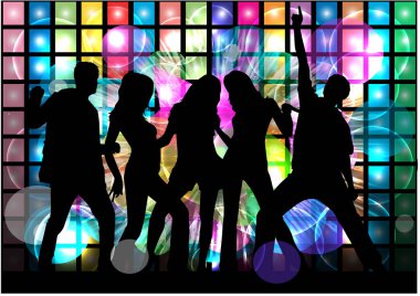 Dans eden insanların siluetlerini. Soyut arkaplan.