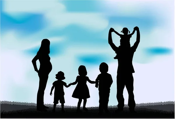 Silhouette d'une grande famille . — Image vectorielle