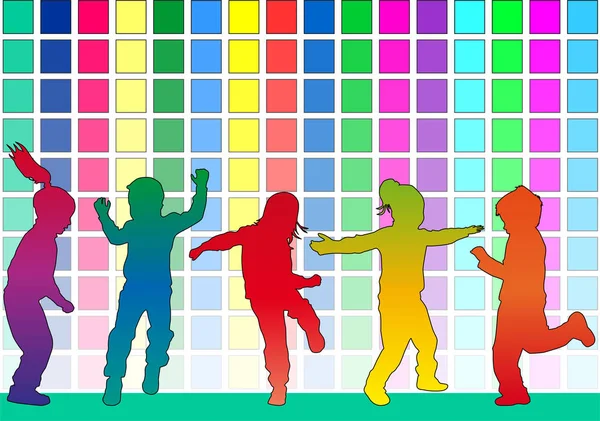 Dansende kinderen. Silhouetten mensen conceptuele. — Stockvector