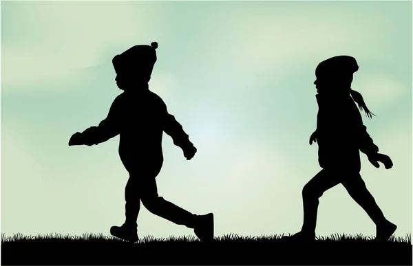 Silhouette di bambini che corrono . — Vettoriale Stock