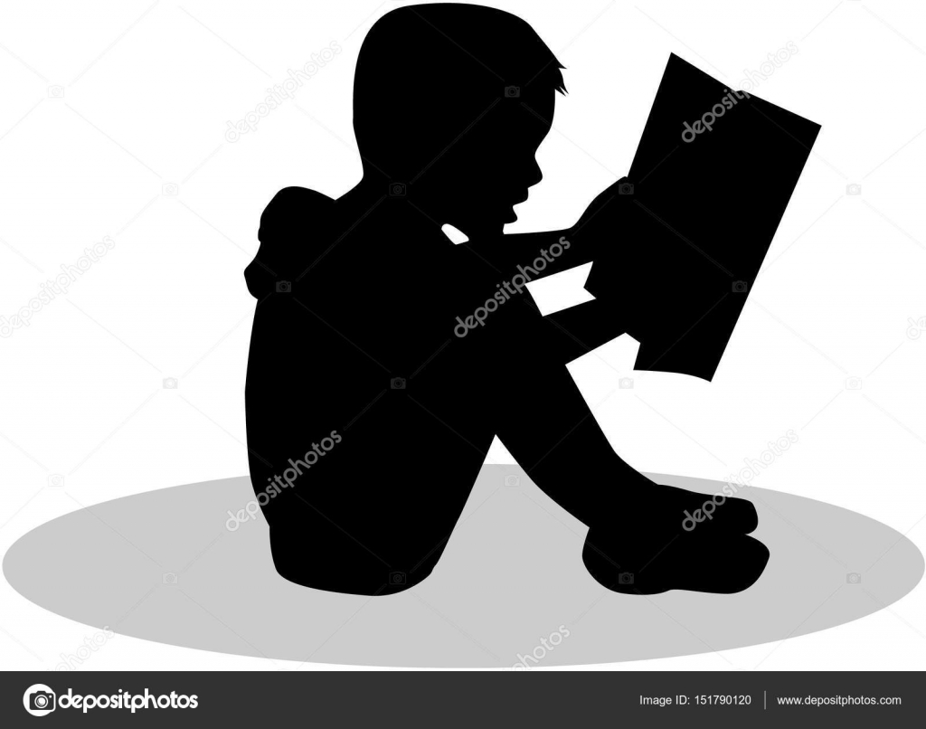 Silhouette of a child reading a book at. Stock Vector by ©pablonis 151790120, image size:1600x1260