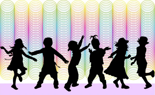 Dansende kinderen. Silhouetten mensen conceptuele. — Stockvector