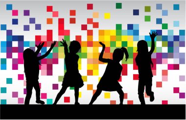 Dans eden çocuklar. Siluetleri insanlar kavramsal.