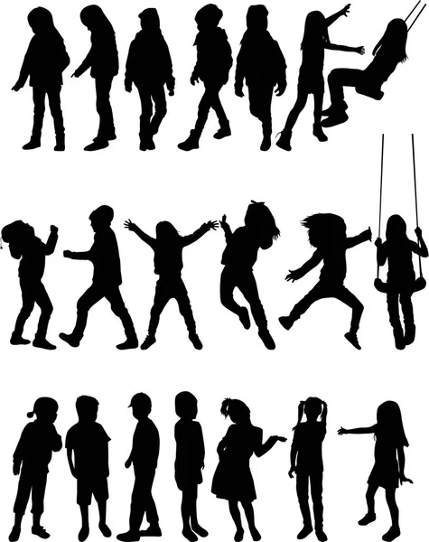 Vector silhouet van kinderen op witte achtergrond. — Stockvector