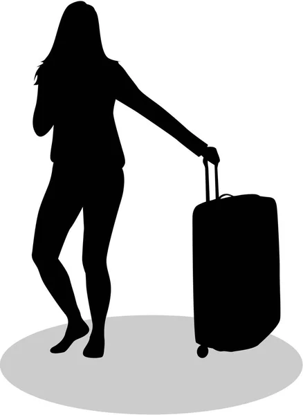 Девушка с чемоданом . — стоковый вектор
