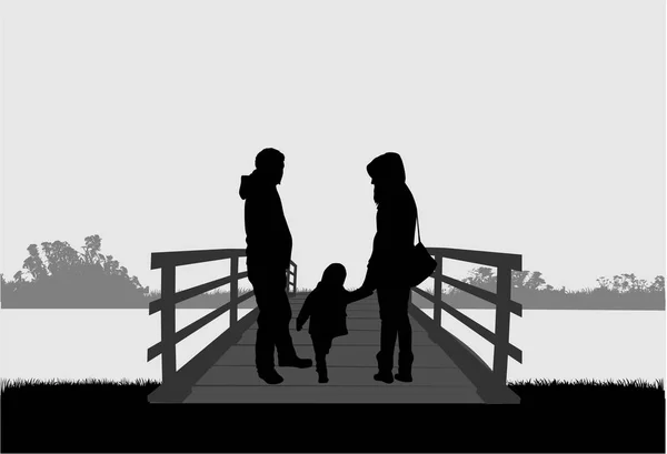 Family silhouettes in nature. — Stock Vector