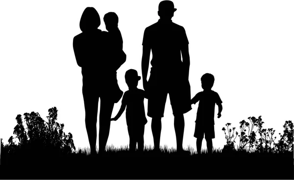 Silhouettes familiales dans la nature . — Image vectorielle