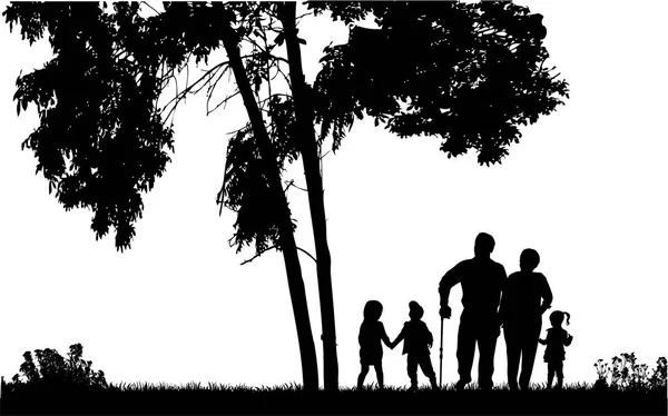 Family silhouettes in nature. — Stock Vector