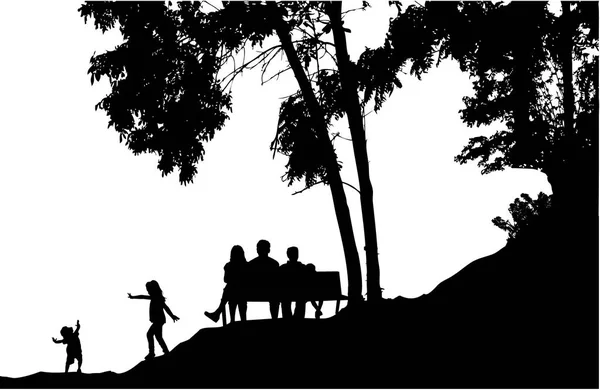 Familie silhouetten in de natuur. — Stockvector