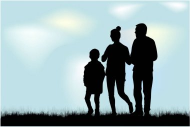 Doğada aile siluetleri.