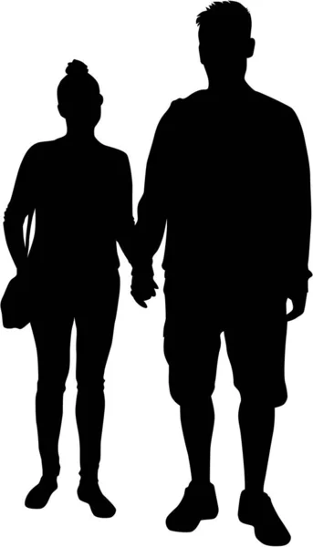 Couple de jeunes, silhouette noire . — Image vectorielle
