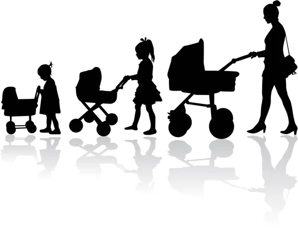 Mamá con los niños en un paseo . — Vector de stock