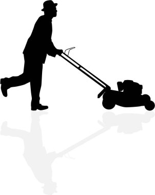 Adam çim biçme. Vektör çizim.