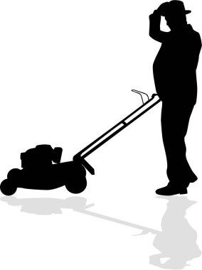 Adam çim biçme. Vektör çizim.