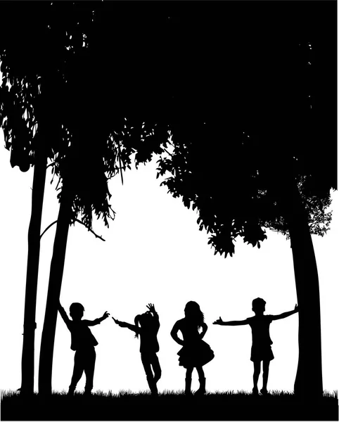 Silhouettes of children playing — Stock Vector