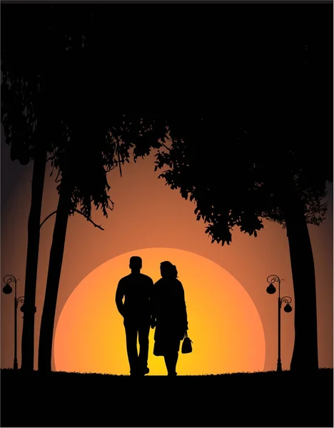 Walking couple in the evening. — Stock Vector