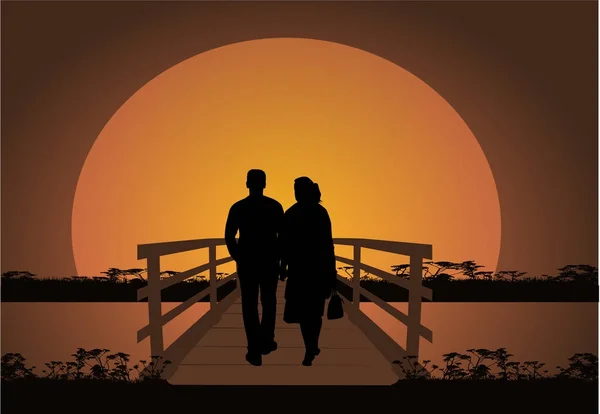 Walking couple in the evening. — Stock Vector