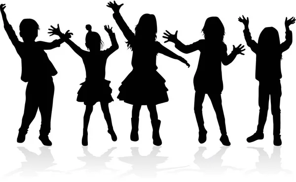 Dansende kinderen. Silhouetten mensen conceptuele. — Stockvector