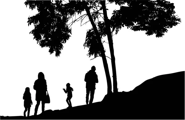 Silhouette family on a walk. — Stock Vector